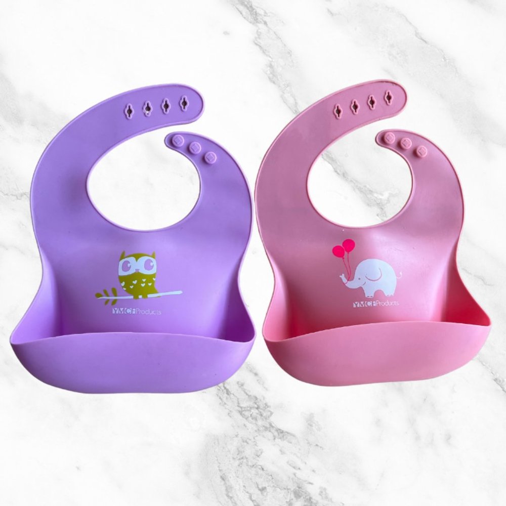 2 kids bibs silicone pink and purple set